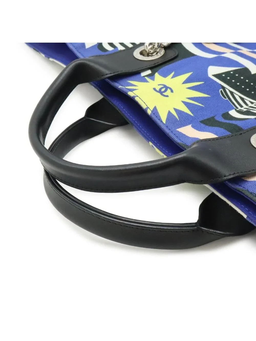 Chanel la Pausa Tote 2-Way Chain Shoulder Bag Ship Motif Canvas Blue Black